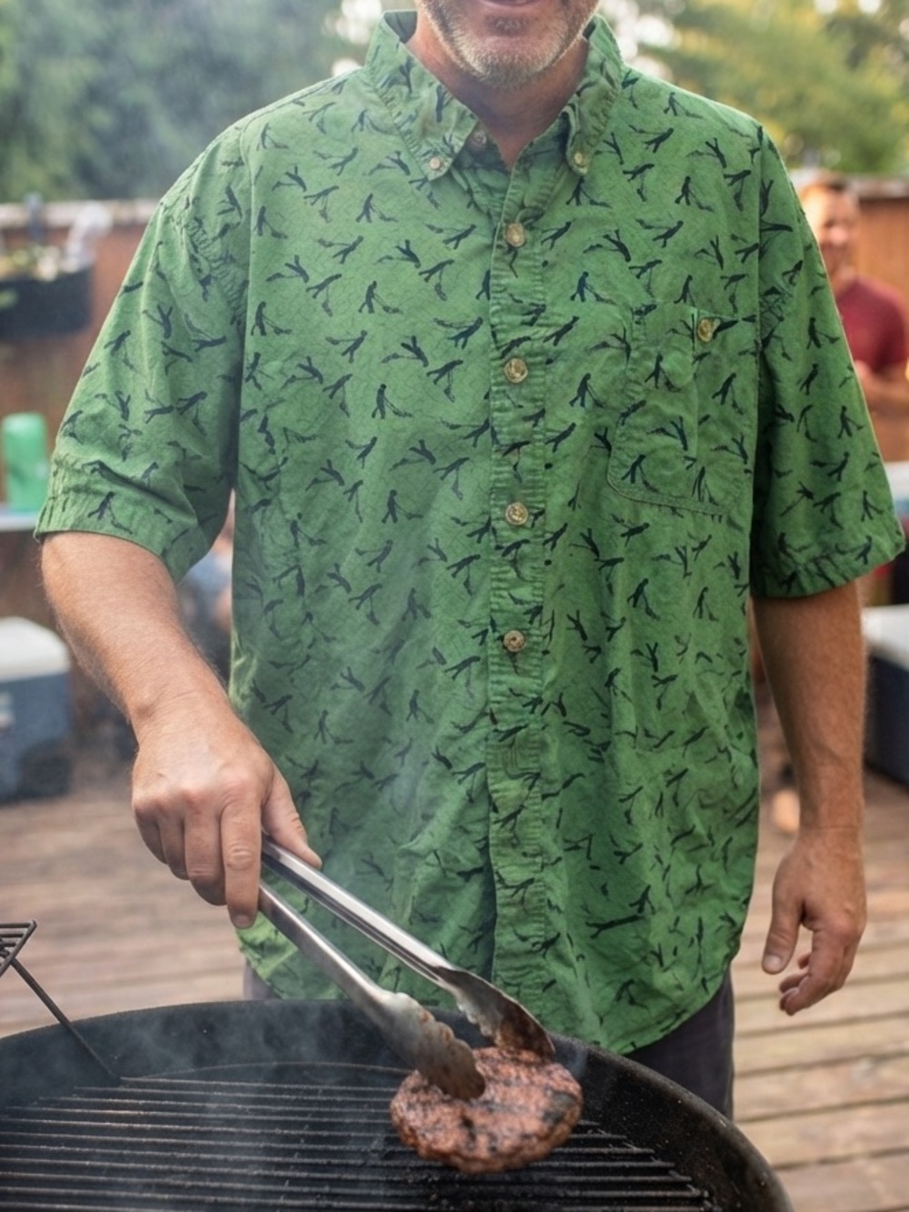 Duluth Trading Co. Lawn Mower Graphic Print Green Button Down 3XL Dad-style